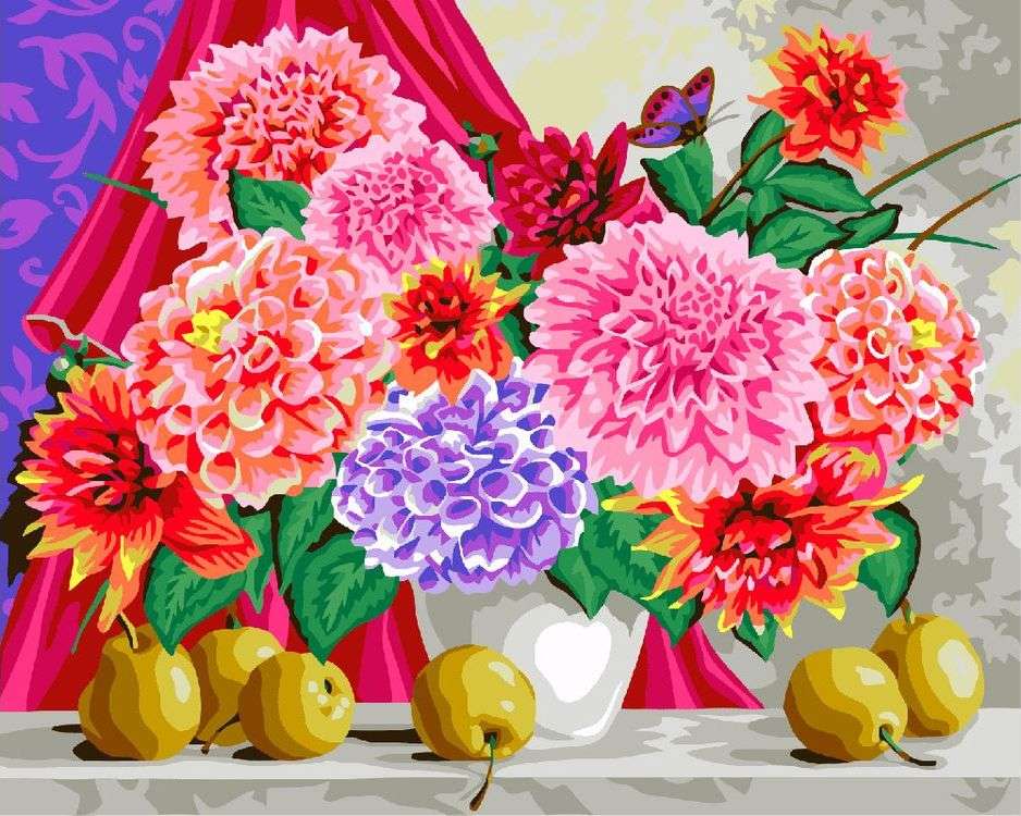 

Картина по номерам Фрея Георгины, 40x50, Фрея Георгины