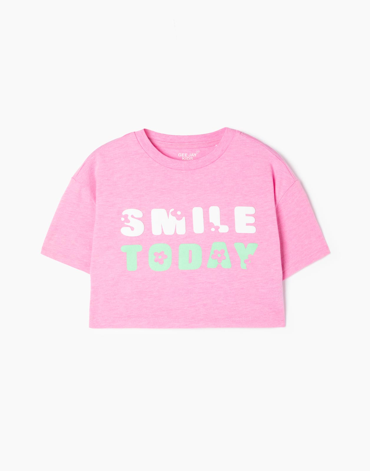 Розовая укороченная футболка oversize с принтом для девочки 2-3г/98