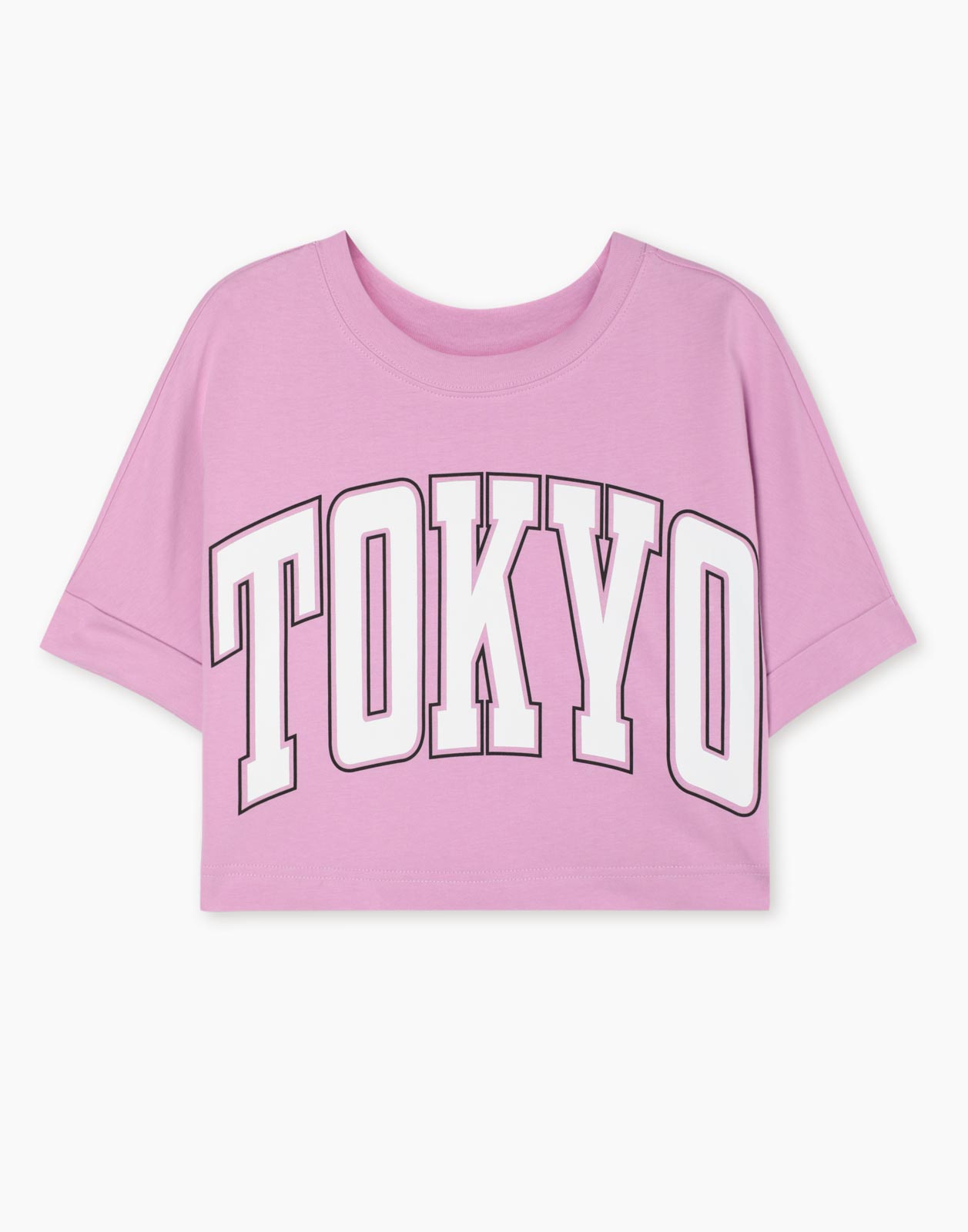Розовая укороченная футболка oversize с принтом для девочки 10-12л/146-152