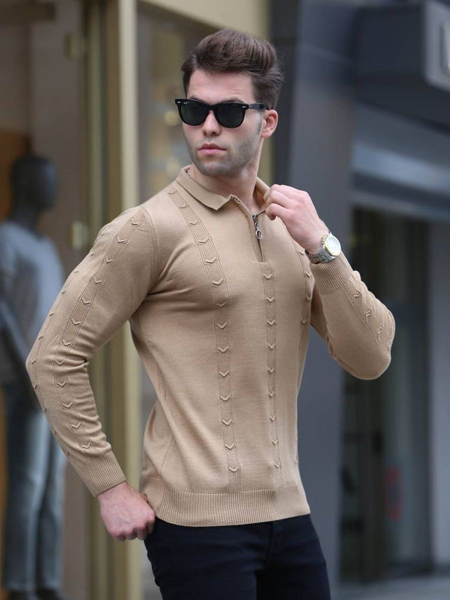 

Свитер мужской NoBrand Zipper бежевый L, Zipper