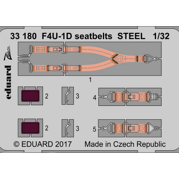 

33180 Eduard 1/32 Фототравление для F4U-1D, стальные ремни, Однотонный, 33180