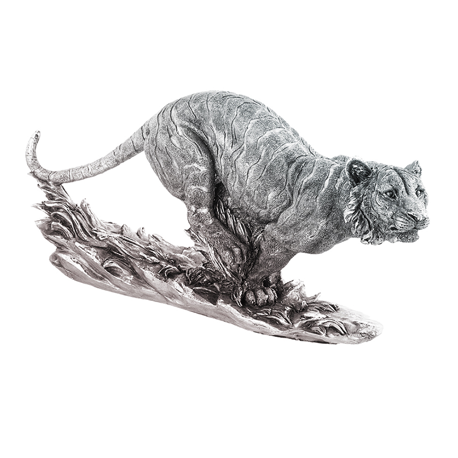 фото Скульптура ломоносовский фарфор спб бф148/4 тигр в прыжке, серебристый. полистоун. 21 см.