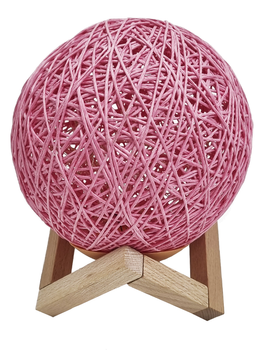 фото Светильник, ночник из ротанга, шар, розовый, основание шестиугольник urm
