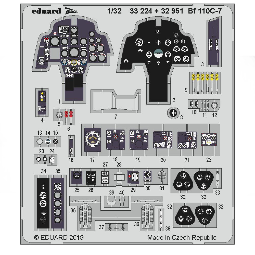 

33224 Eduard 1/32 Фототравление для Bf 110C-7, Однотонный, 33224