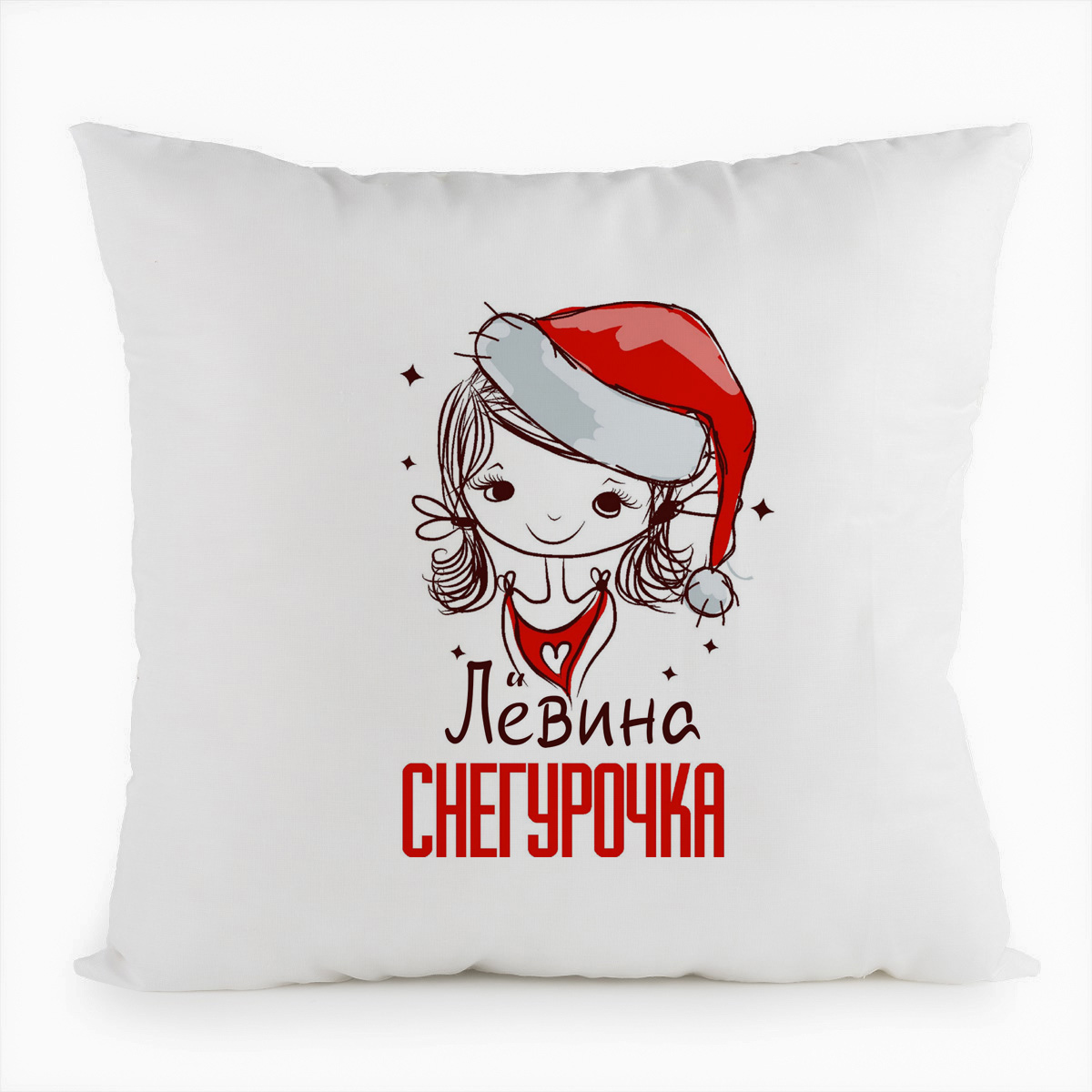 

Подушка белая CoolPodarok Лёвина Снегурочка Девочка в колпаке, Белый