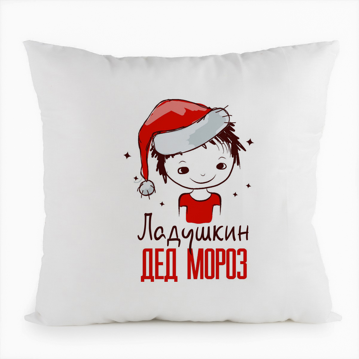 

Подушка белая CoolPodarok Ладушкин Дед мороз Мальчик в колпаке, Белый