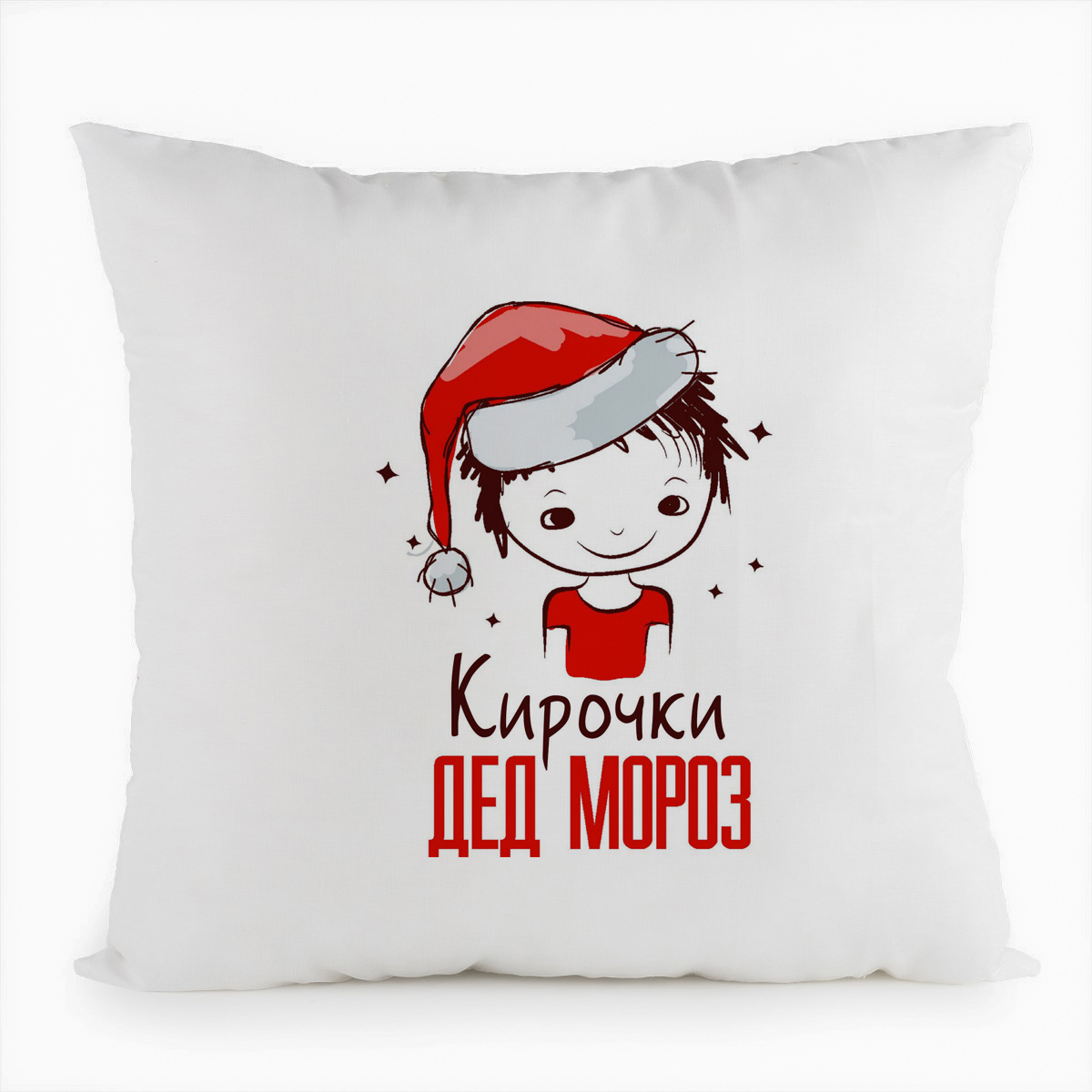 

Подушка белая CoolPodarok Кирочки Дед мороз Мальчик в колпаке, Белый