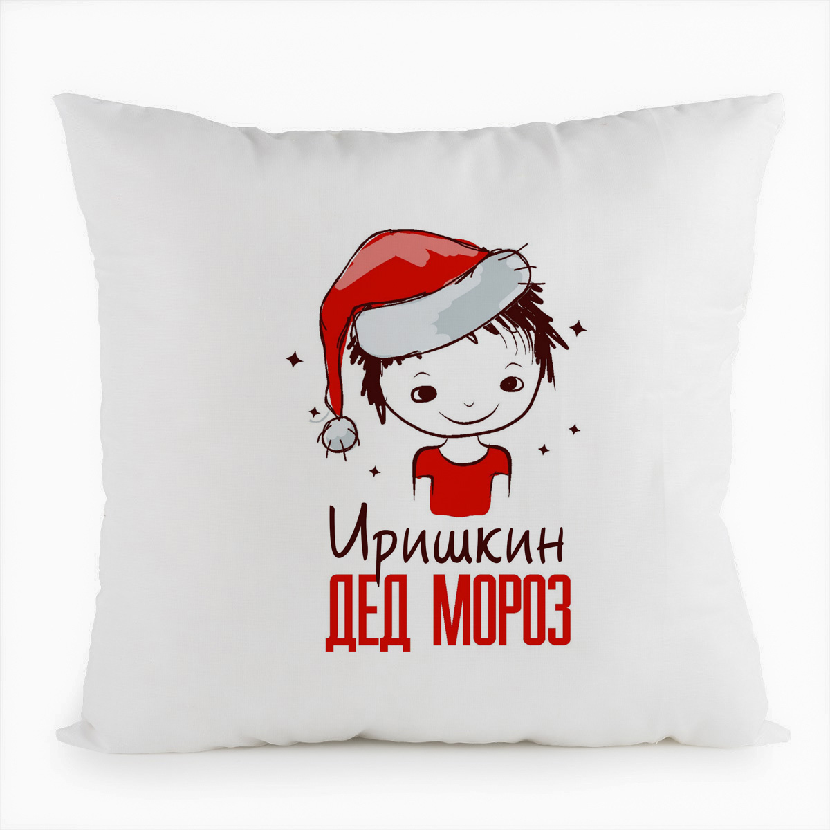 

Подушка белая CoolPodarok Иришкин Дед мороз Мальчик в колпаке, Белый