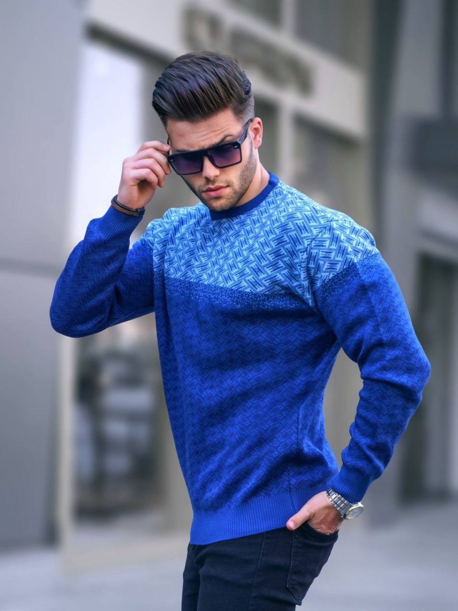 

Свитер мужской NoBrand Patterns синий S, Patterns