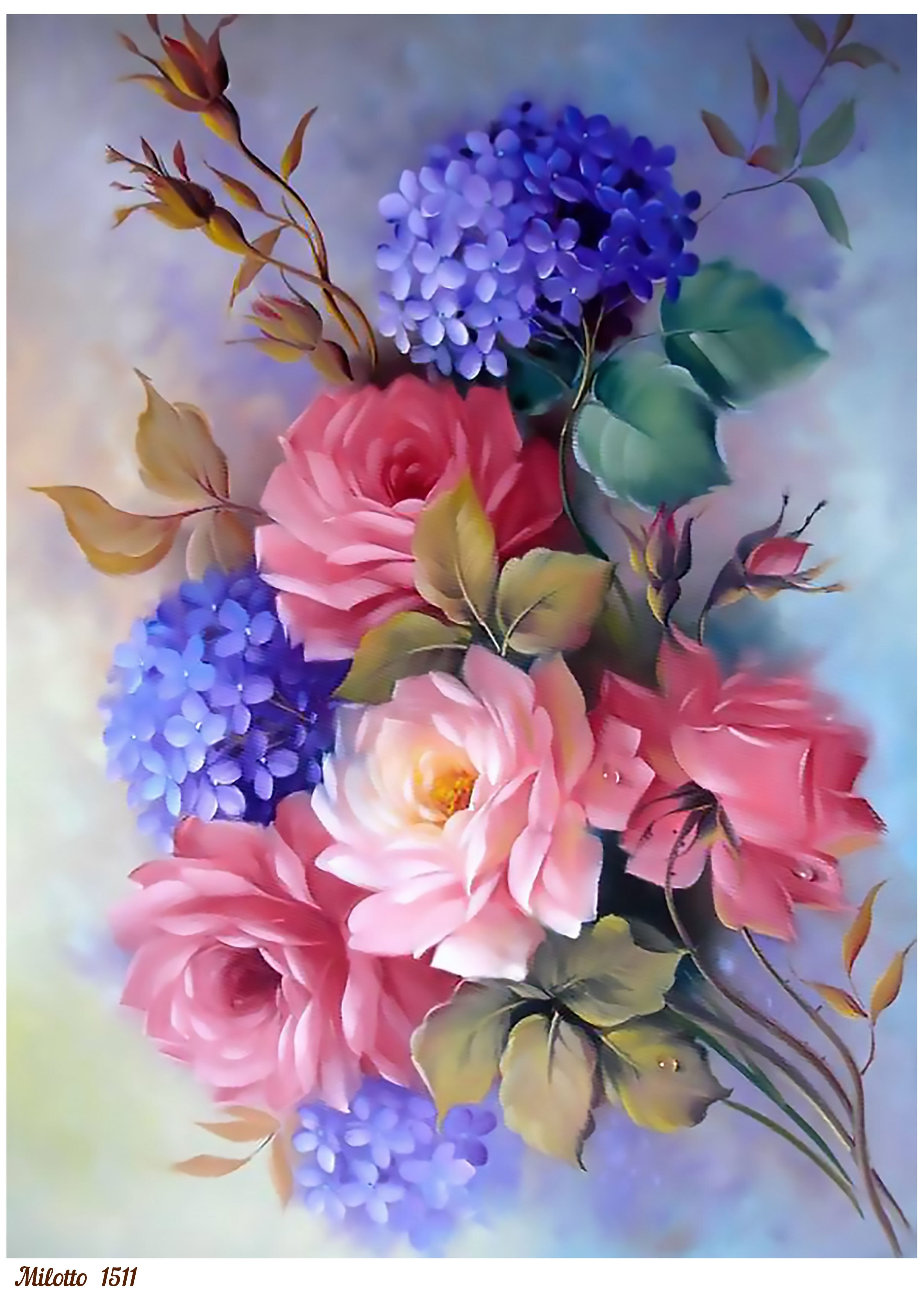 

Рисовая бумага для декупажа карта А4 Milotto 1511 цветы винтаж крафт