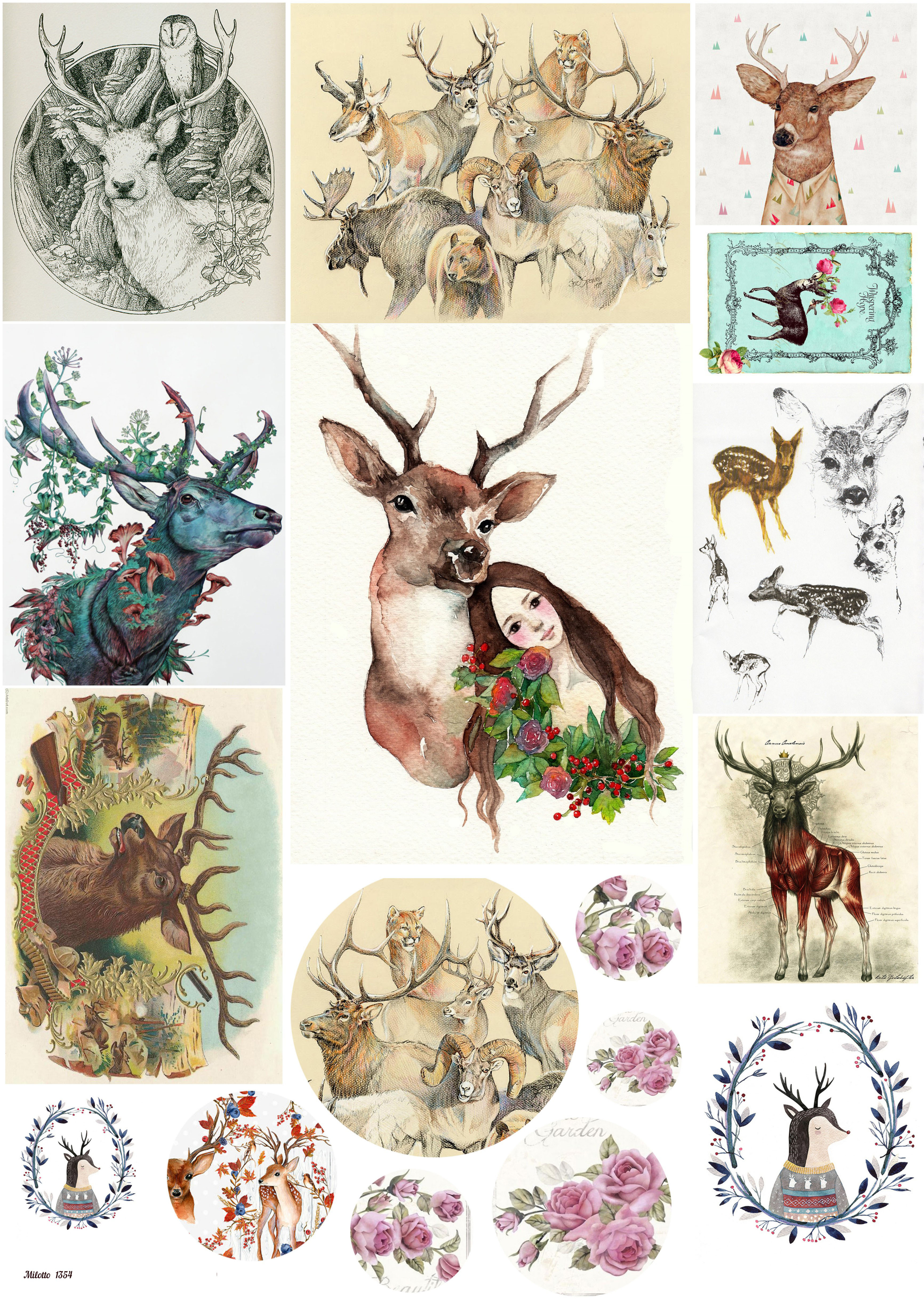 

Рисовая бумага для декупажа А4 Milotto 1354 животные звери олени