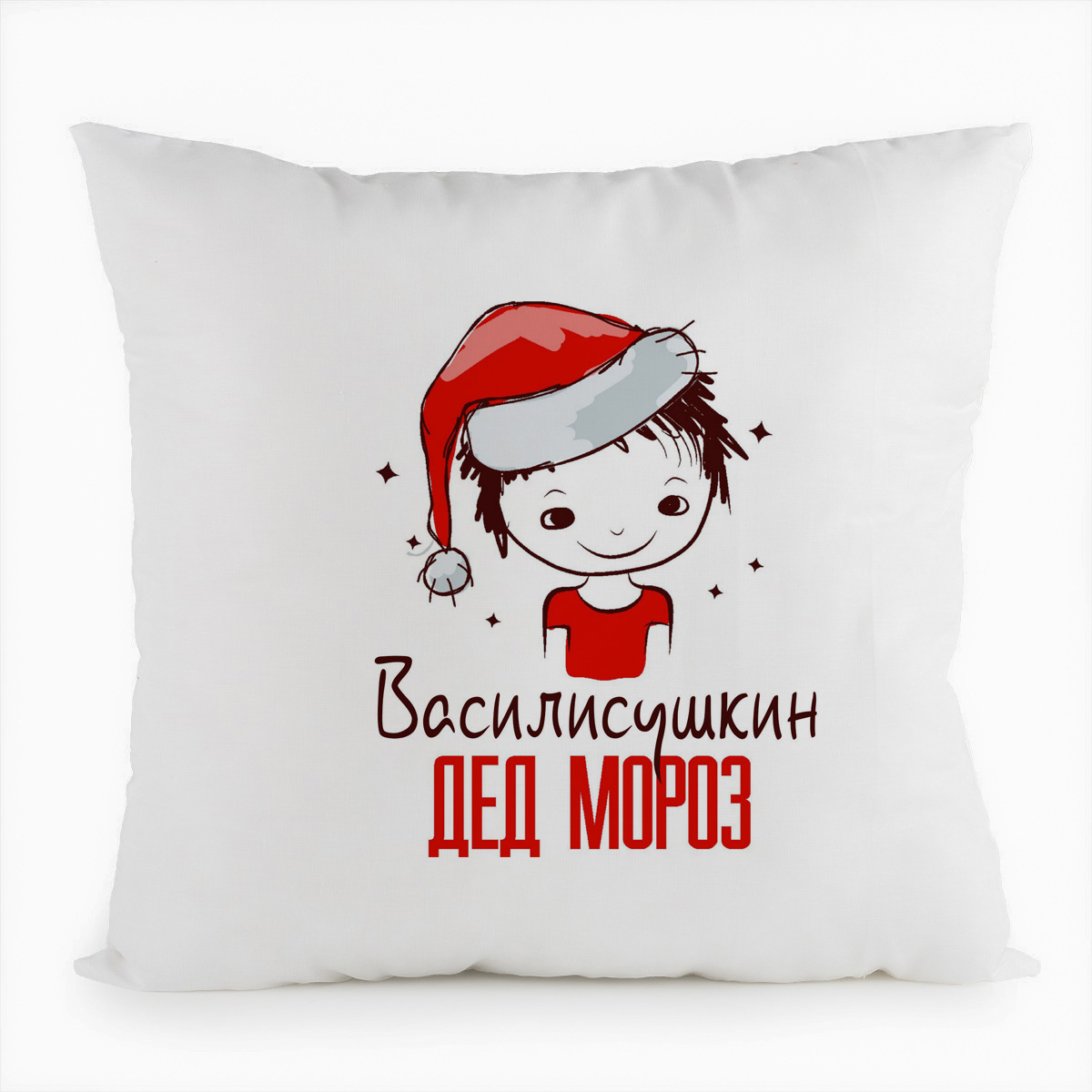 

Подушка белая CoolPodarok Василисушкин Дед мороз Мальчик в колпаке, Белый