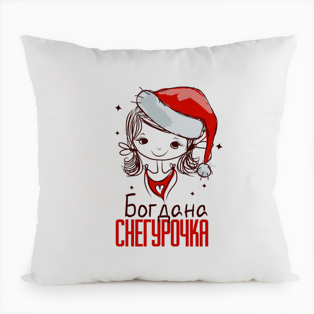 

Подушка белая CoolPodarok Богдана Снегурочка Девочка в колпаке, Белый