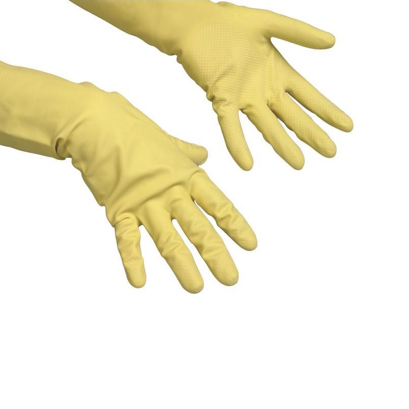 Перчатки латексные Vileda Contract, с хлопковым напылением, р10 (XL) желтые (102588) 50пар