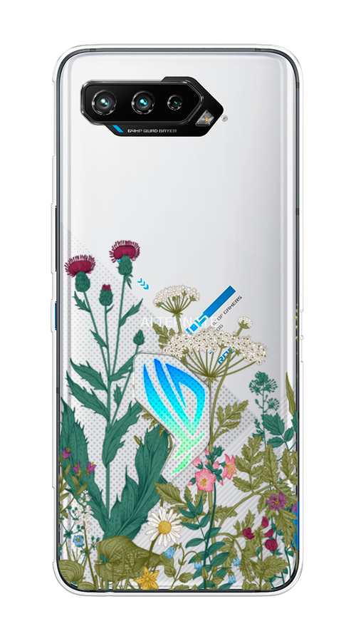 

Чехол на Asus Rog Phone 5/5s "Дикие полевые цветы", Зеленый;розовый;белый, 44250-2