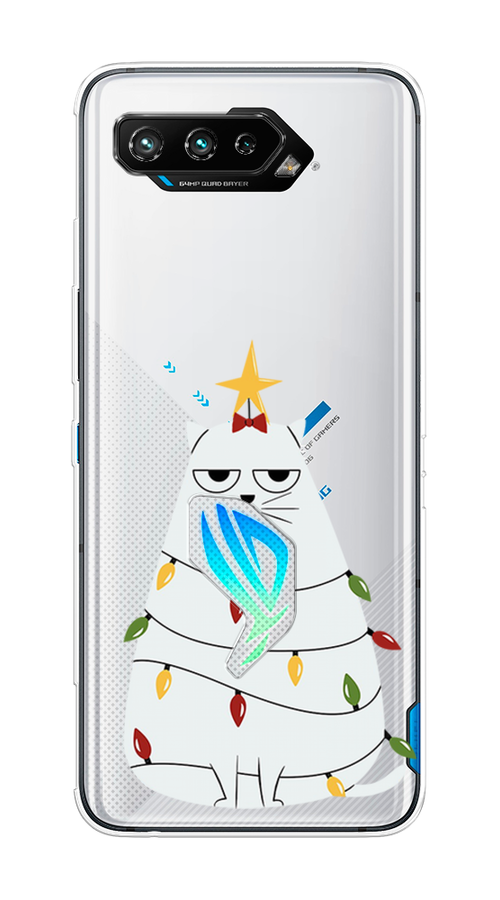 

Чехол на Asus Rog Phone 5/5s "Котик в гирлянде", Белый;красный;желтый, 44250-1