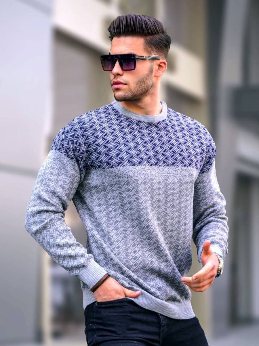 

Свитер мужской NoBrand Patterns серый L, Patterns