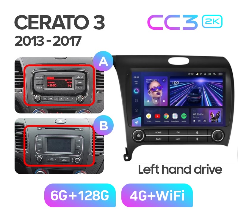 Магнитола TEYES KIA CERATO 3 2013-2017 г рамка с крутилками CC3 2K 6128ГБ 4389000₽