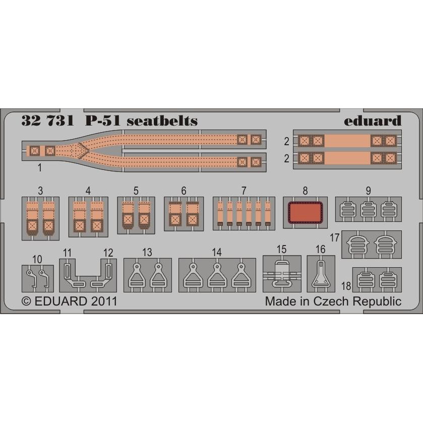 

32731 Eduard 1/32 Фототравление привязные ремни P-51 Seatbelts, Однотонный, 32731