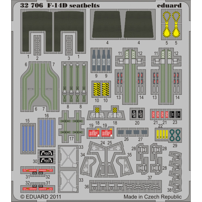 

32706 Eduard 1/32 Фототравление привязные ремни F-14D seatbelts, Однотонный, 32706