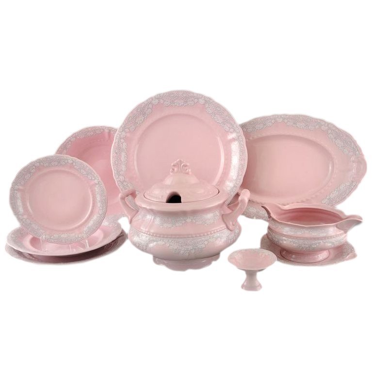 фото Столовый сервиз на 6 персон 25 предметов leander "соната серый узор розовая" 158481
