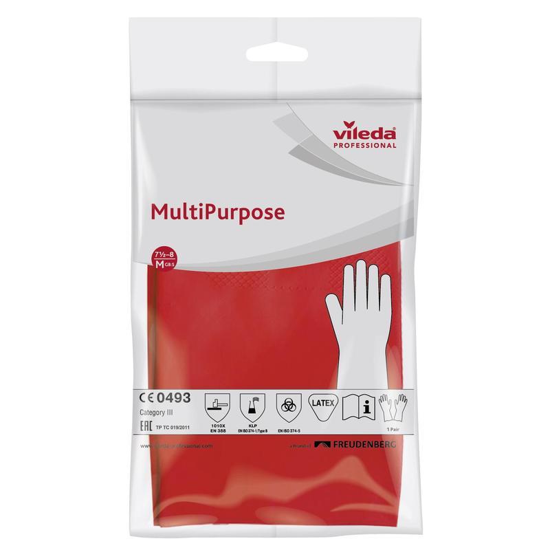 Перчатки латексные Vileda MultiPurpose, красные, размер 8 (M) 1 пара (100750), 10 уп