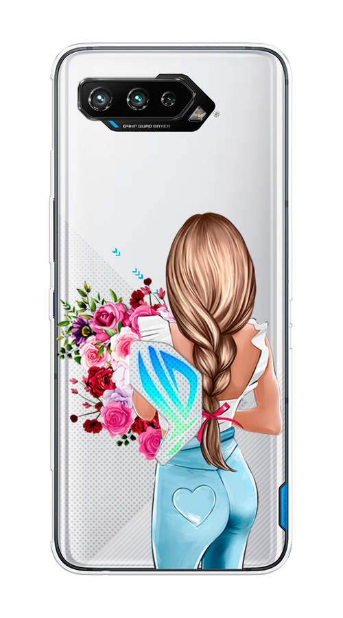 

Чехол на Asus Rog Phone 5/5s "Девушка с цветами", Коричневый;розовый;голубой, 44250-6