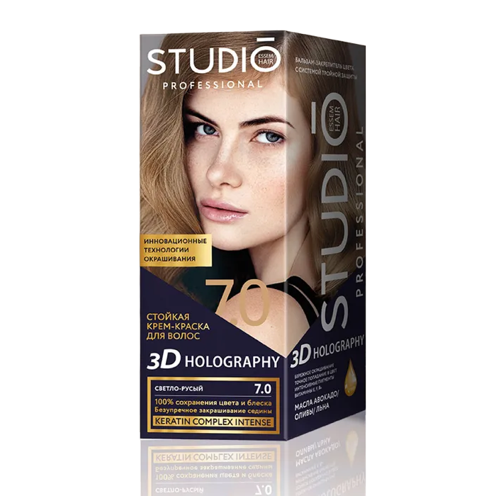 Крем-краска для волос Studio Professional Essem Hair 3D Holography 7.0 Светло-русый 115 мл