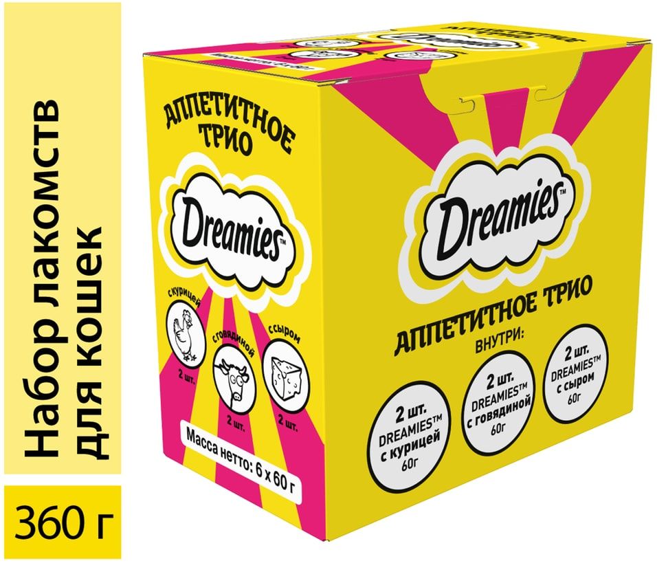 

Набор лакомств Dreamies c говядиной-сыром-курицей для кошек 60 г х 6 шт