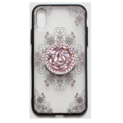 

Чехол для iPhone XS / X с держателем розовый узор