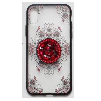 

Чехол для iPhone XS / X с держателем красный узор