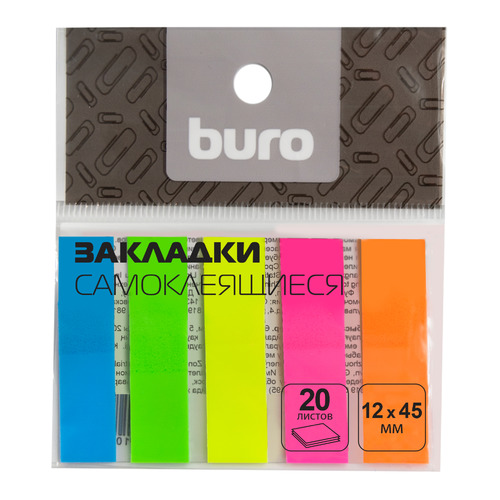 

Упаковка закладок Buro 45x12 мм, 5 цв х 20 лист, Разноцветный