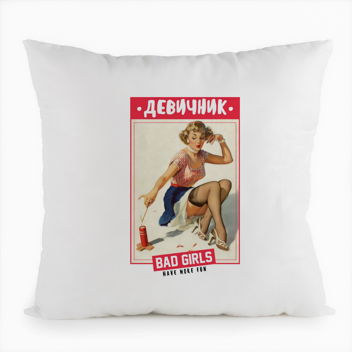 

Подушка белая CoolPodarok Прикол. Свадьба. Девичник bad girls, Белый