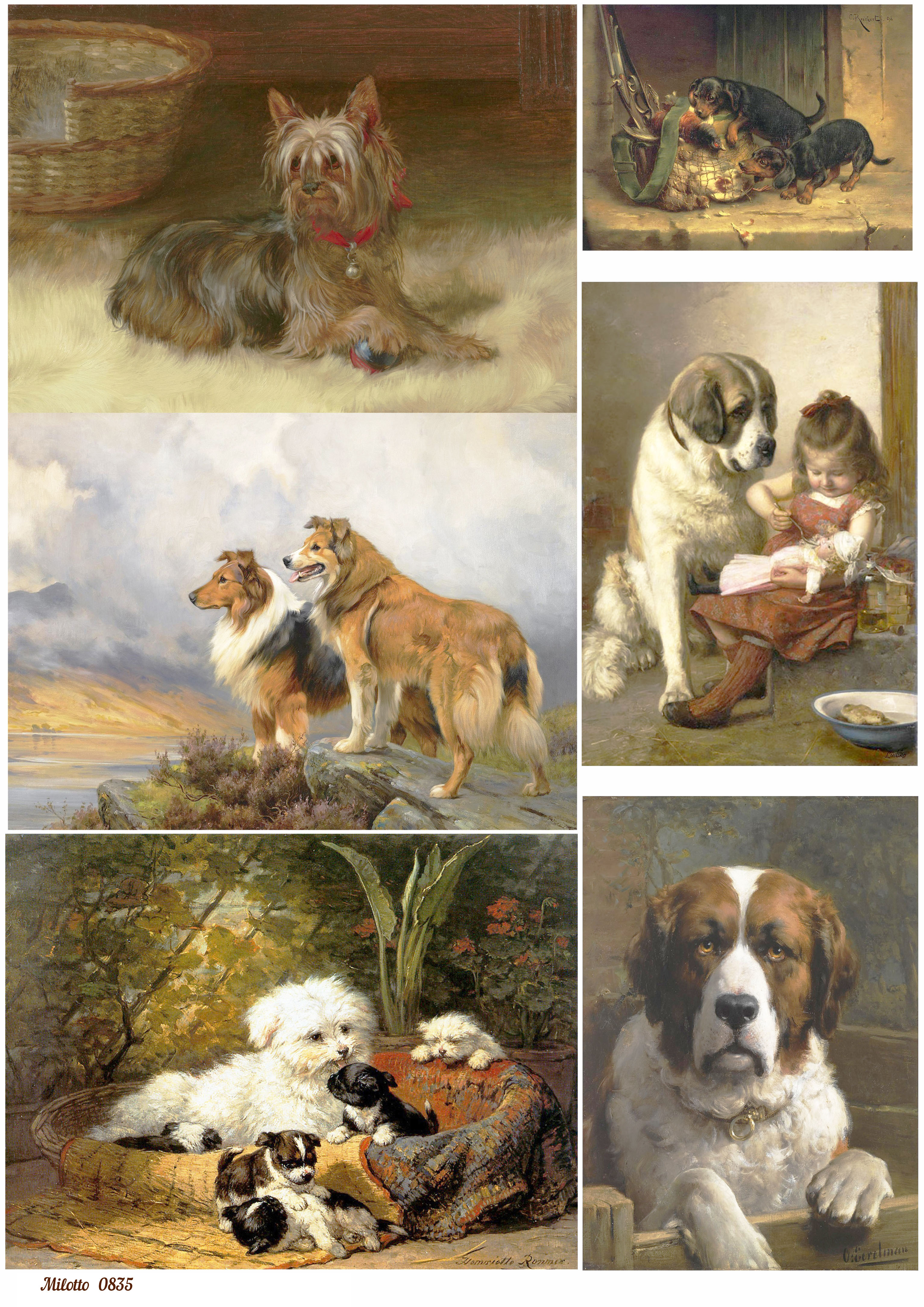 

Рисовая бумага для декупажа карта А4 Milotto 0835 собаки винтаж крафт