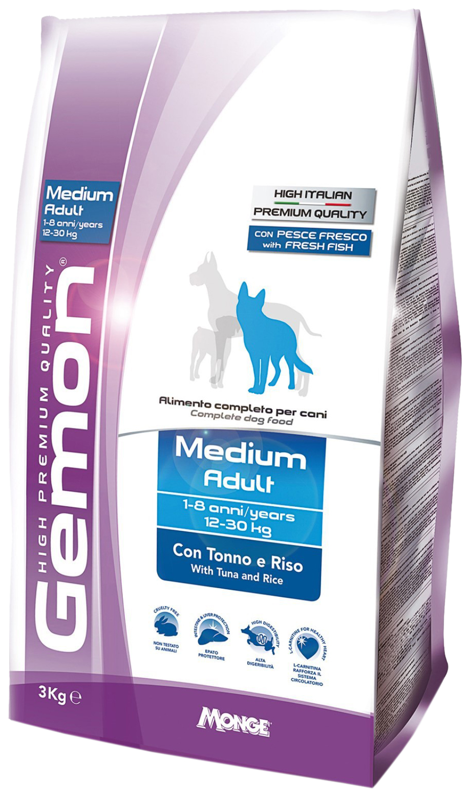 

GEMON GEMON DOG ADULT MEDIUM для взрослых собак средних пород с тунцом и рисом (3 кг х 4 ш