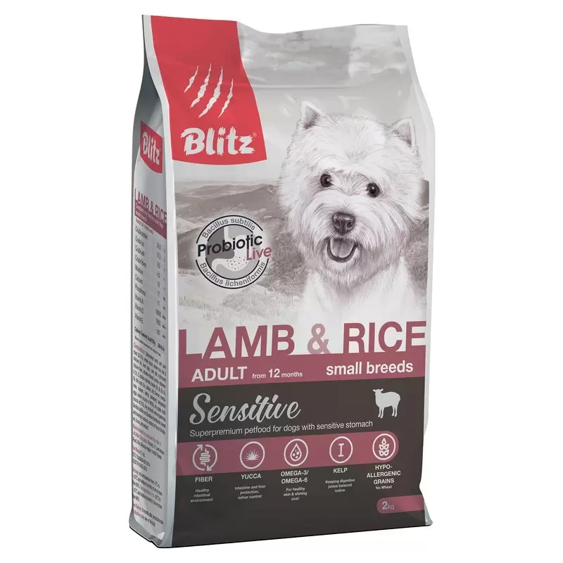 фото Сухой корм для собак blitz sensitive adult small breeds с ягненком и рисом 4шт по 2кг