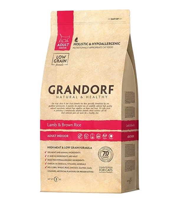 

GRANDORF GRANDORF CAT ADULT INDOOR LAMB & RICE низкозерновой для взрослых кошек живущих до