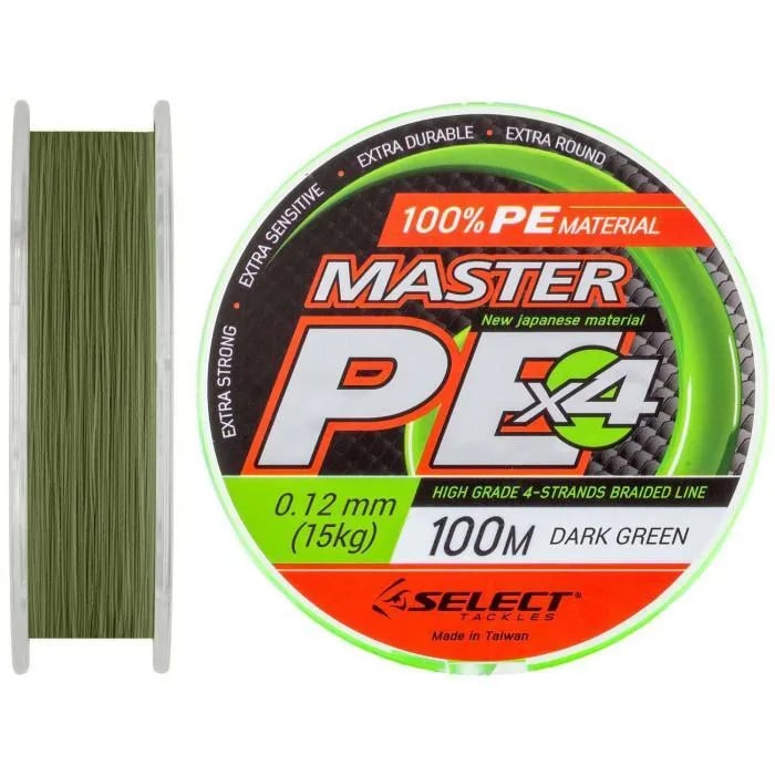 

Леска плетеная Select Master 0,12 мм, 100 м, 15 кг, dark green, 1 шт., Master