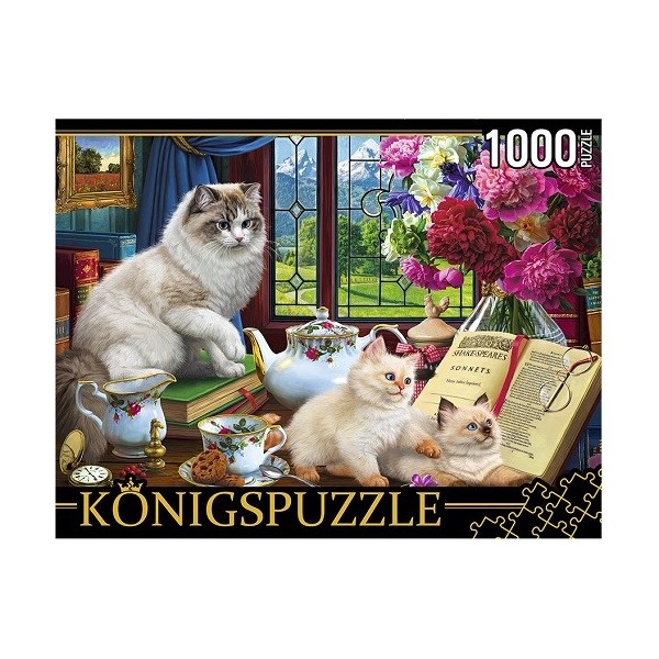 фото Пазлы konigspuzzle. коты и чайный сервиз, 1000 элементов königspuzzle