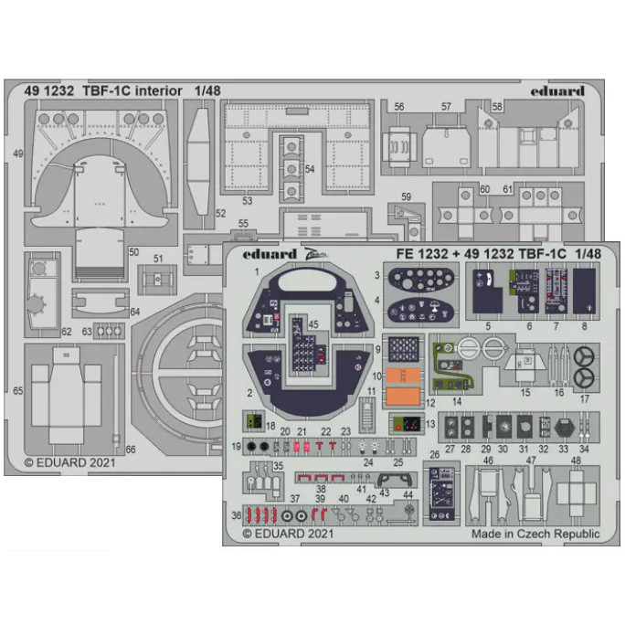 

491232 Eduard 1/48 Набор фототравления для TBF-1C интерьер, Однотонный, 491232