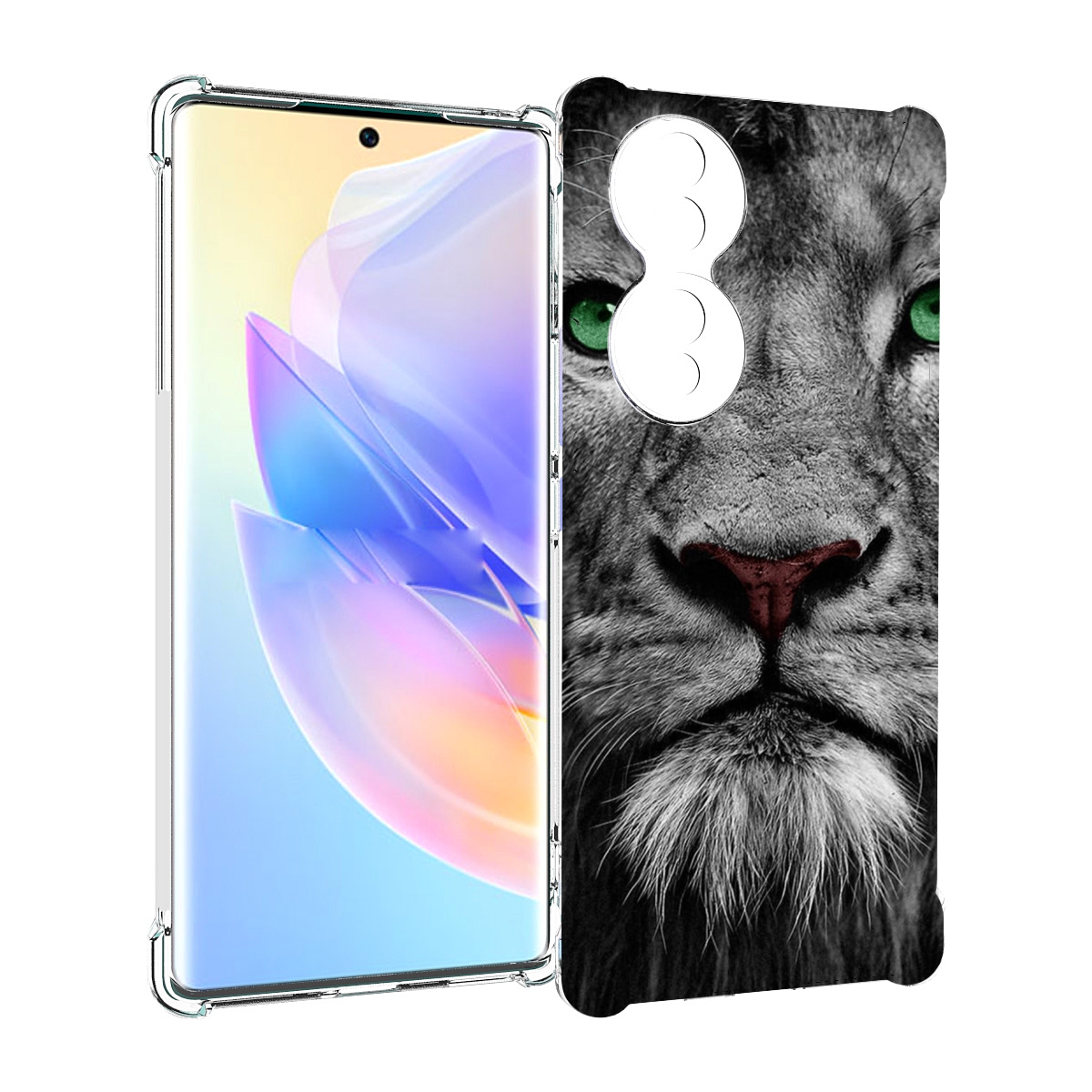 

Чехол MyPads Лев-зеленоглазый мужской для Honor 70, Прозрачный, Tocco