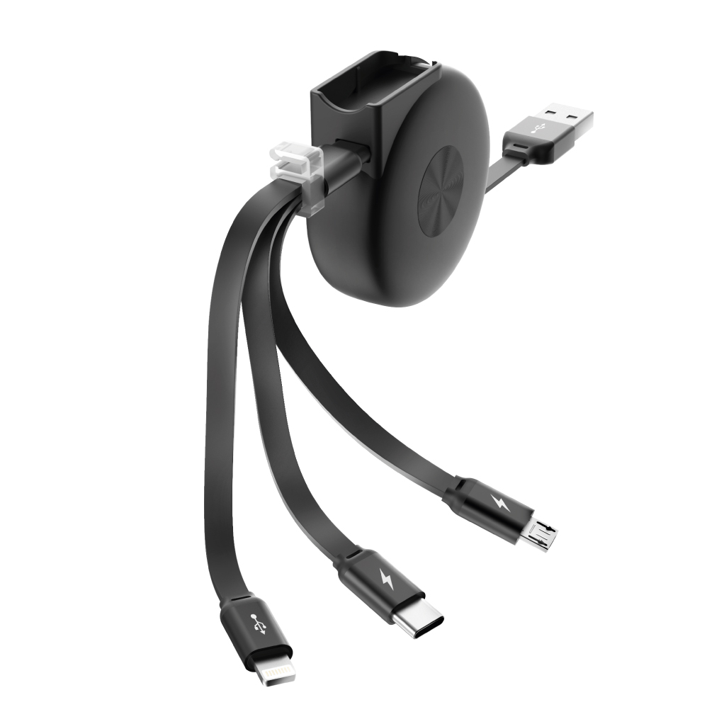 Кабель SLIDE, USB 2.0 - 3-в-1, microUSB/lightning/typeC, раздвижной, 1м, 2.1A, OLMIO,