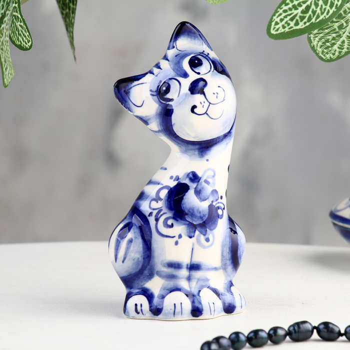 

Сувенир Кот с кошкой, малый, гжель, Белый;синий