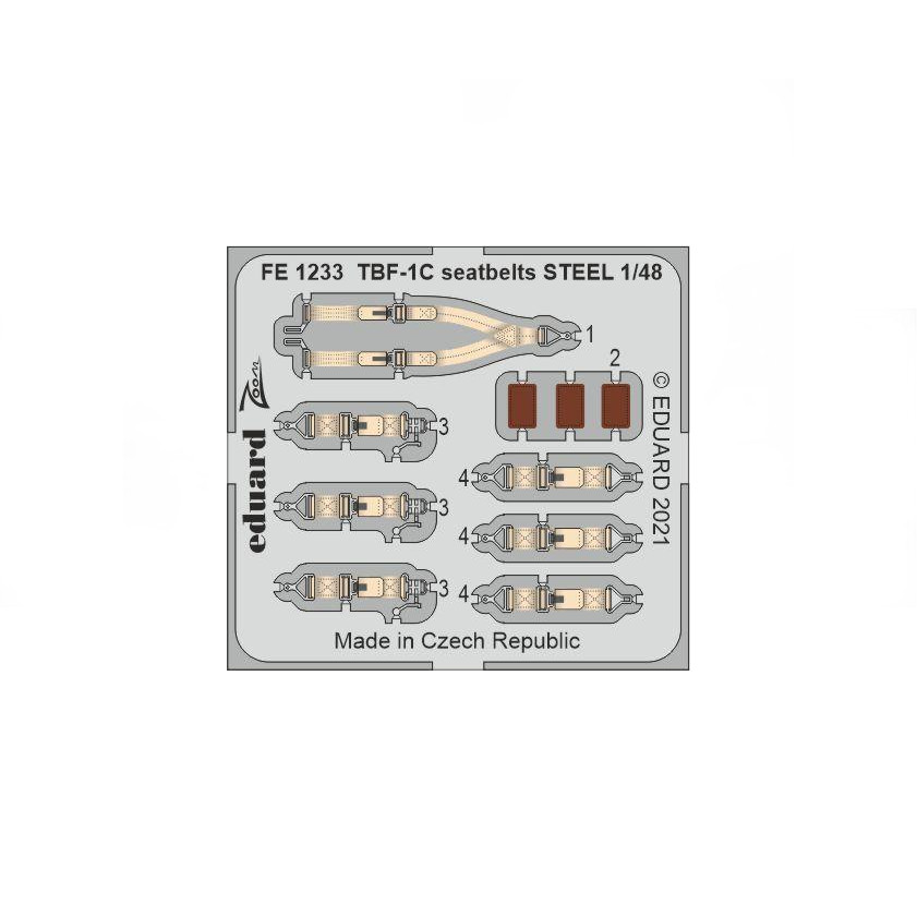 

FE1233 Eduard 1/48 Фототравление для TBF-1C стальные ремни, Однотонный, FE1233
