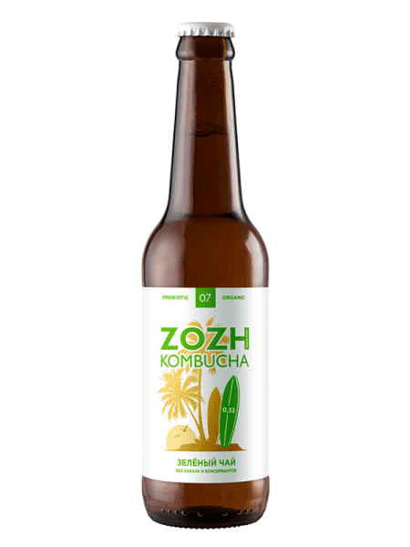 

Комбуча ZOZH kombucha без сахара - со вкусом зеленого чая, 0,33л., Комбуча без сахара