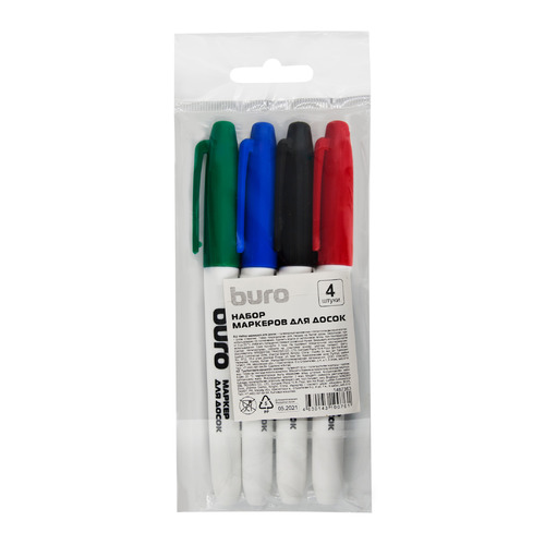 Набор маркеров для досок Buro 4 цвет., 2.5 мм, пулевидный пишущий наконечник