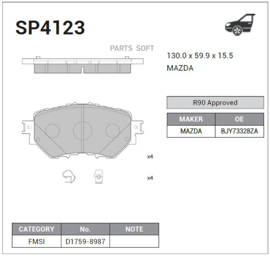 

Колодки Передние Mazda 3 (Bm) 2014- Sp4123 Sangsin brake арт. SP4123