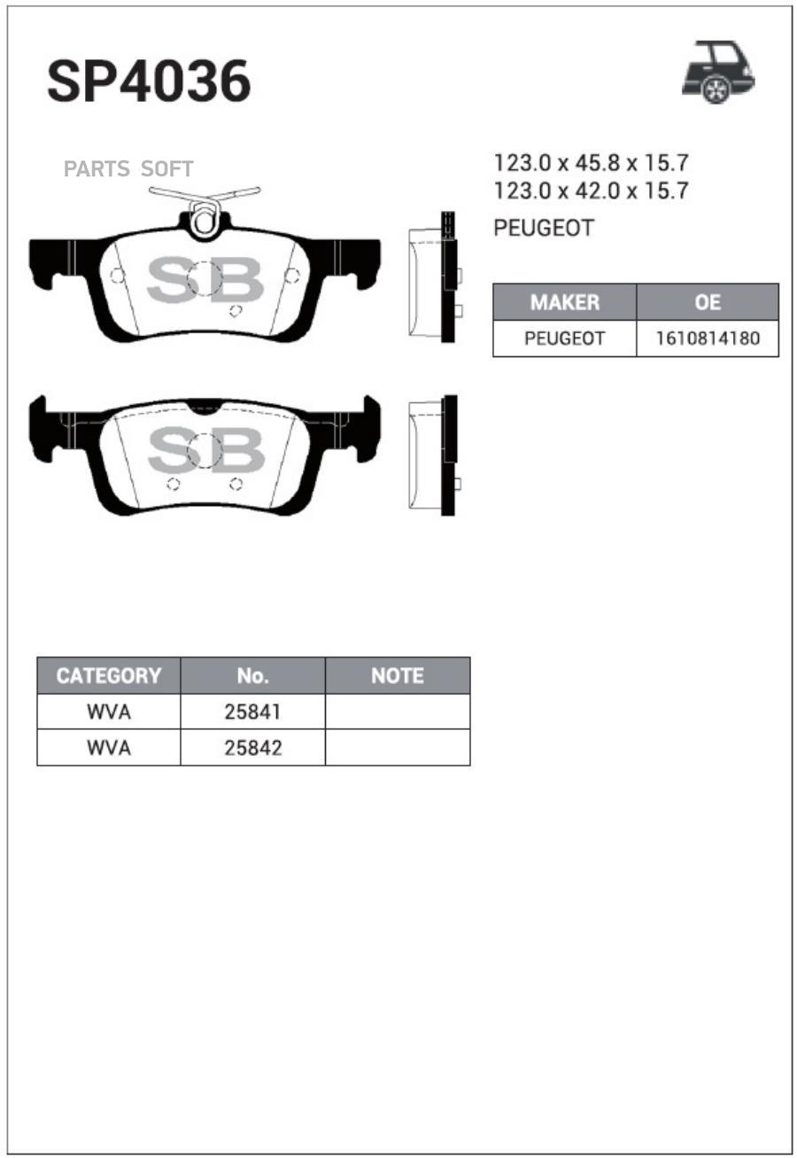 

Колодки Задние Peugeot 308 Ii Sp4036 Sangsin brake арт. SP4036