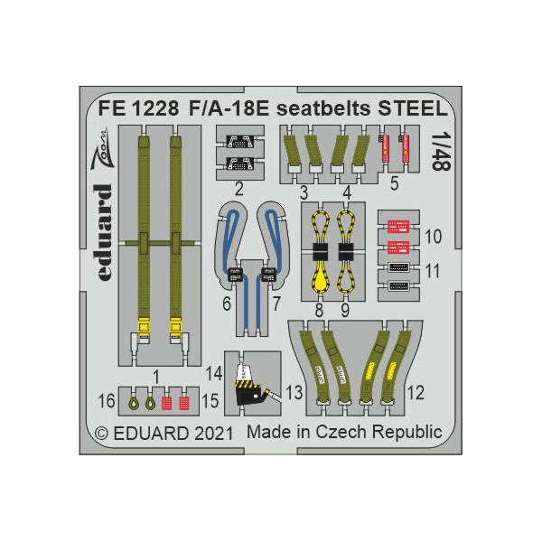 

FE1228 Eduard 1/48 Фототравление для F/ A-18E стальные ремни, Однотонный, FE1228