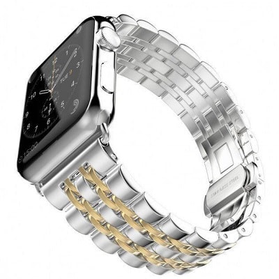 

Ремешок металлический со звеньями для Apple Watch 42/44mmсеребристый с золотым